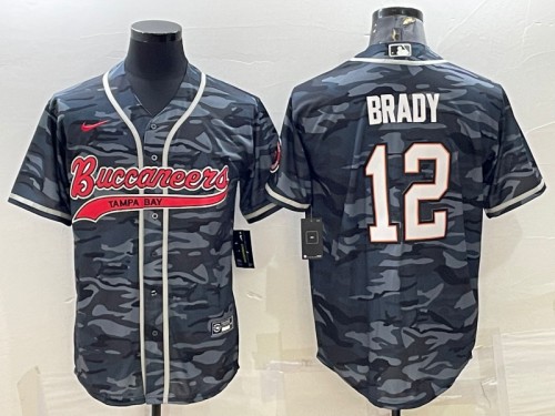 Men's Tampa Bay Buccaneers #12 Tom Brady Gray Camo With Patch Cool Base Stitched Baseball Jersey